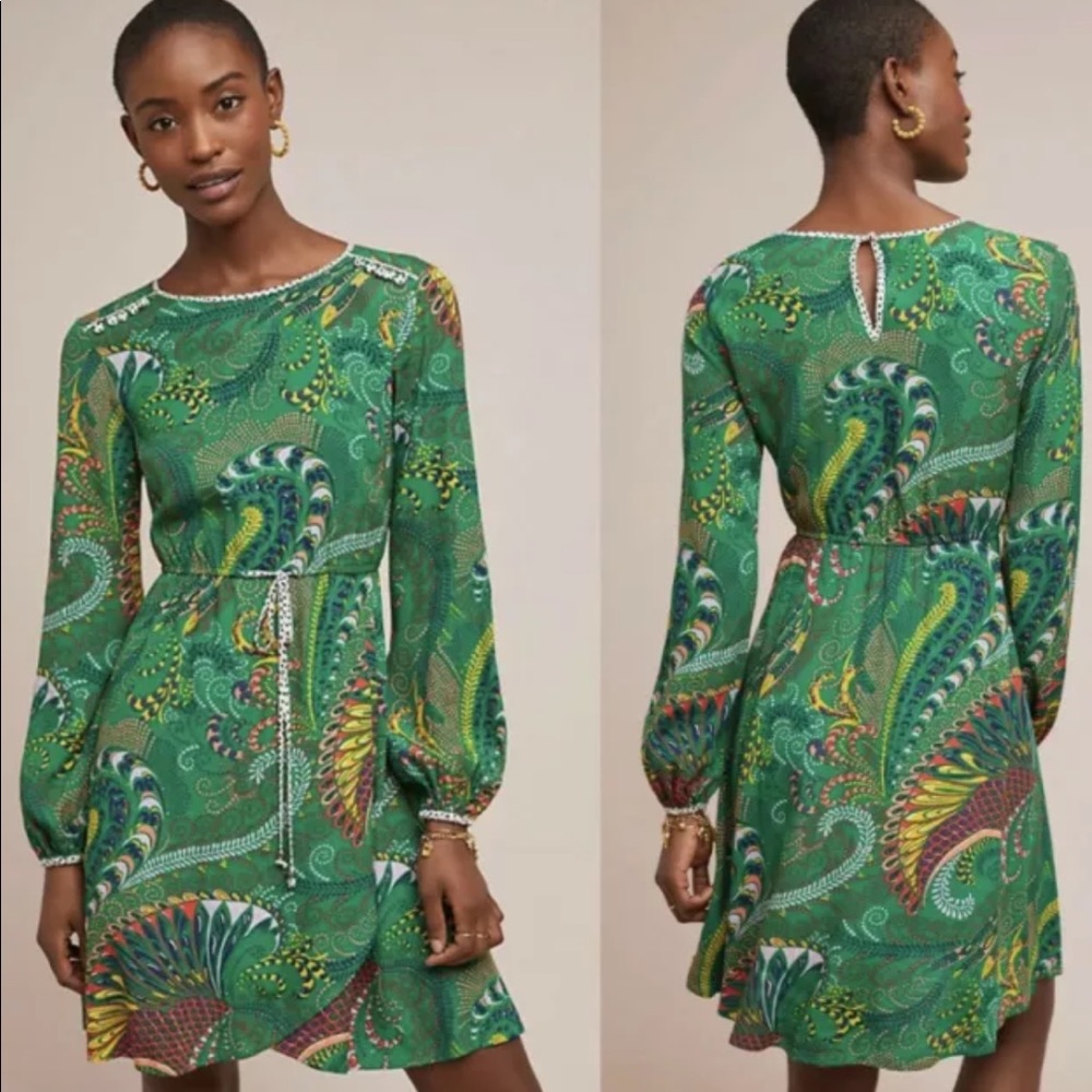 Maeve Anthropologie Janis Balloon Sleeve Green Dress Size 0